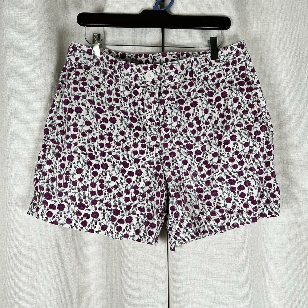 Ann Taylor Loft Women's 8 Original Chino Shorts Floral 100% Cotton White Purple